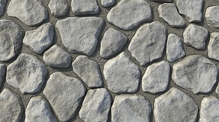 A seamless high-resolution gray cobblestone texture, ideal for use in 3D renderings or construction projects.