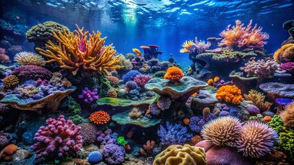 Vibrant Coral Reef in Aquarium Tank - Underwater Photography