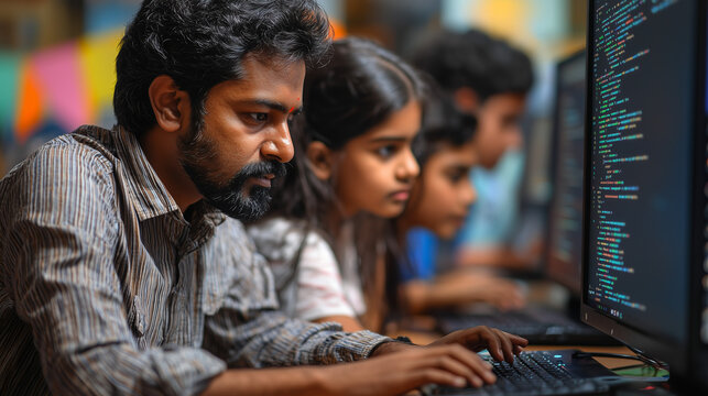 Focused Indian Tech Educator Explaining Coding Fundamentals to Students