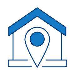 Home Locator Pin Blue Line Editable Stroke Icon. Real Estate, Building, House, Home, Property Vector Illustration