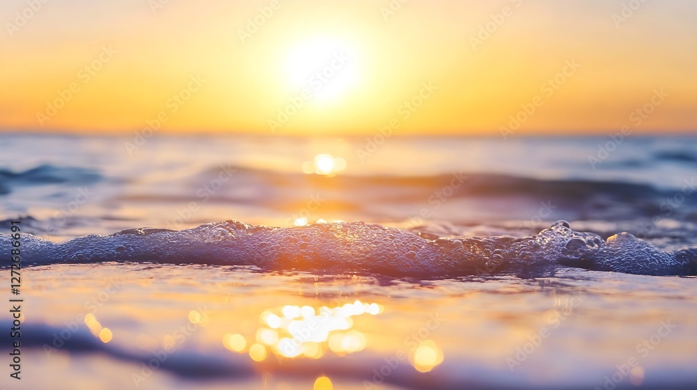 Aufkleber beautiful sunset over calm ocean water waves creating a serene and tranquil scene for relaxation and