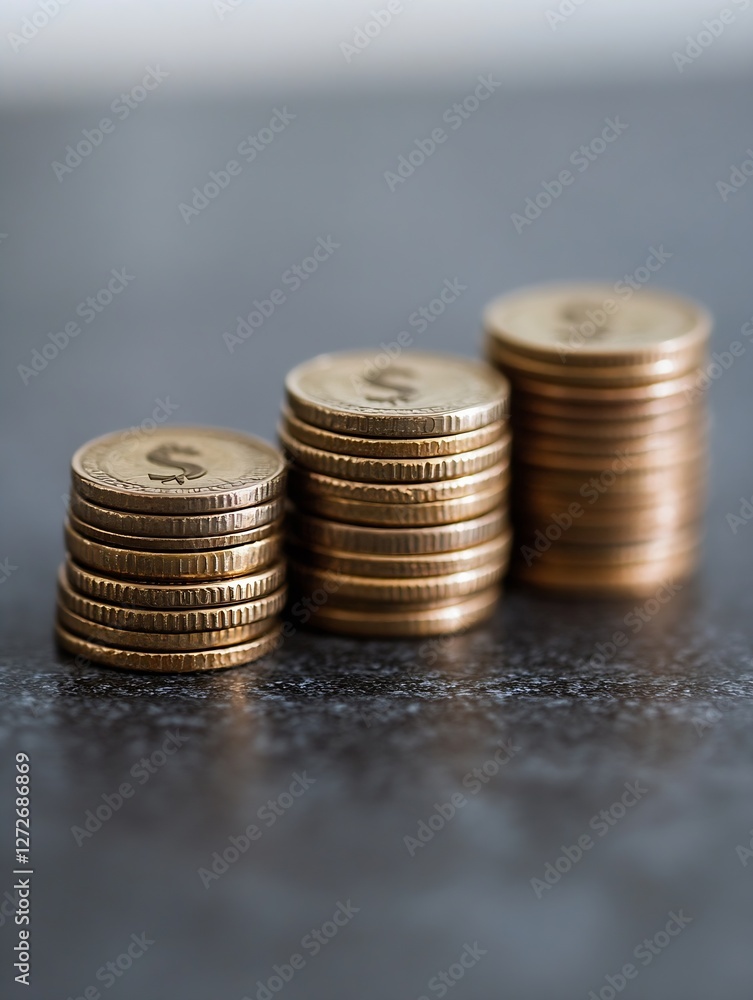 Aufkleber close up of stacked coins on a dark surface for financial theme : generative ai