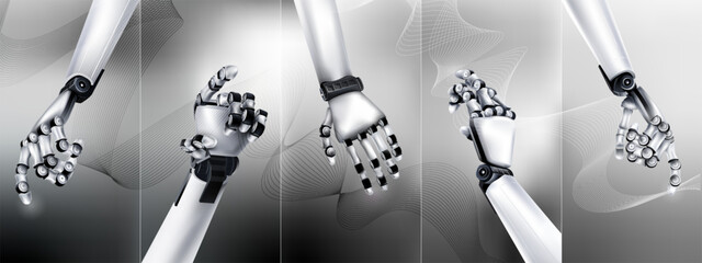 Abstract futuristic set of bionic hands in gray tones