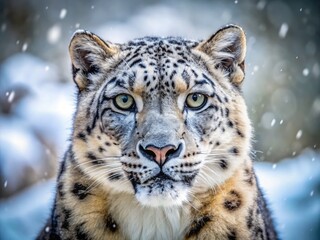 Fototapeta premium Majestic snow leopard, endangered Himalayan big cat, winter's snowy embrace.
