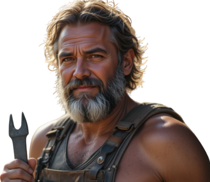 Mature Man with Gray Beard Holding a Wrench Outdoors Portrait
