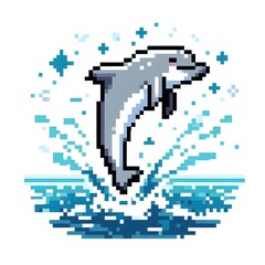 Obraz premium 돌고래, 픽셀아트, jpeg (Dolphin, pixel art, jpeg)