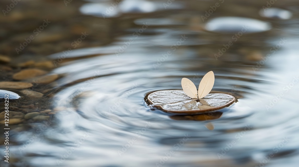 Poster Elegant Lily Pad with Delicate Leaves Floating on a Tranquil Water Surface : Generative AI