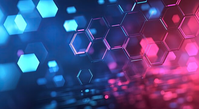 Abstract glowing hexagons, futuristic digital background, vibrant colors, technology