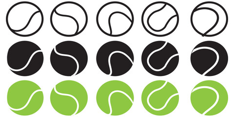 Set with tennis balls vector icons. Tennis balls black and green and stock collection. Sport game.