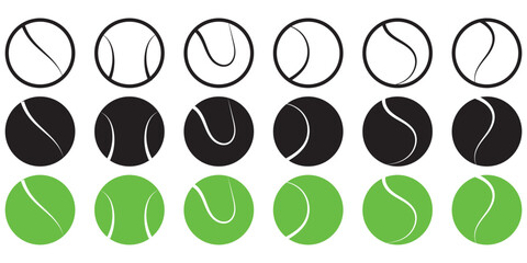 Set with tennis balls vector icons. Tennis balls black and green and stock collection. Sport game.