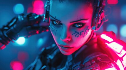 Cyberpunk Girl Neon Lights Portrait