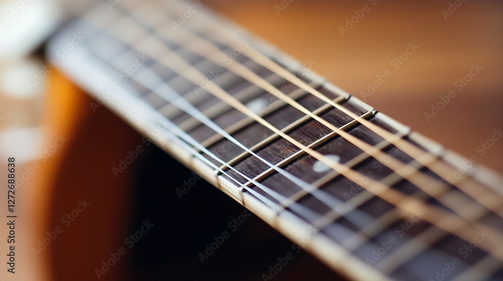 Poster close-up of guitar strings highlighting the craftsmanship and detail of a musical instrument : gener