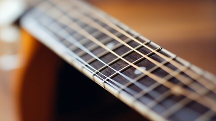 Fototapeta premium Close-Up of Guitar Strings Highlighting the Craftsmanship and Detail of a Musical Instrument : Generative AI