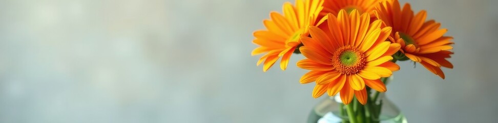 Orange gerbera daisies in a glass vase with water, nature, colorful, vase