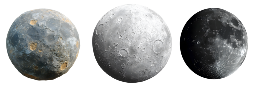 Moon phases from new moon to full moon with transparent background