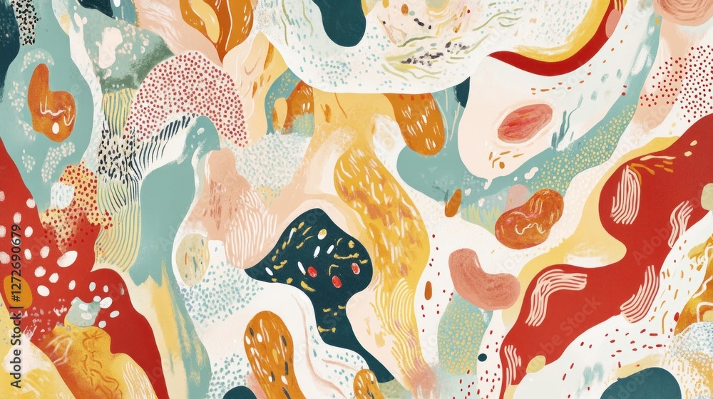 Poster abstract colorful patterns with organic shapes and textures.