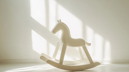 Dementia risk represented by an empty, dusty rocking horse. Featuring soft, muted light
