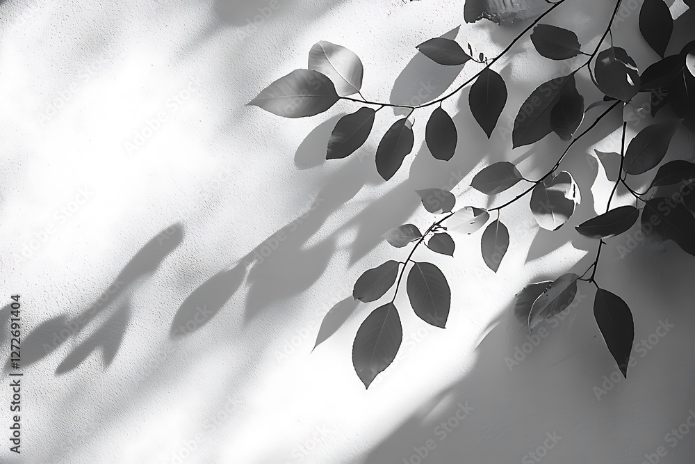 Poster white wall with shadow of tree branches. white wall with shadow of tree branches.