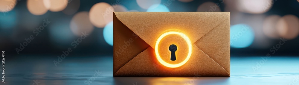 Poster private security life family concept. a glowing envelope with a keyhole symbolizing security and pri