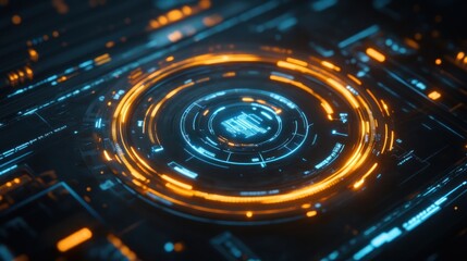 Futuristic Interface: Neon Circles and Glowing Digital Design