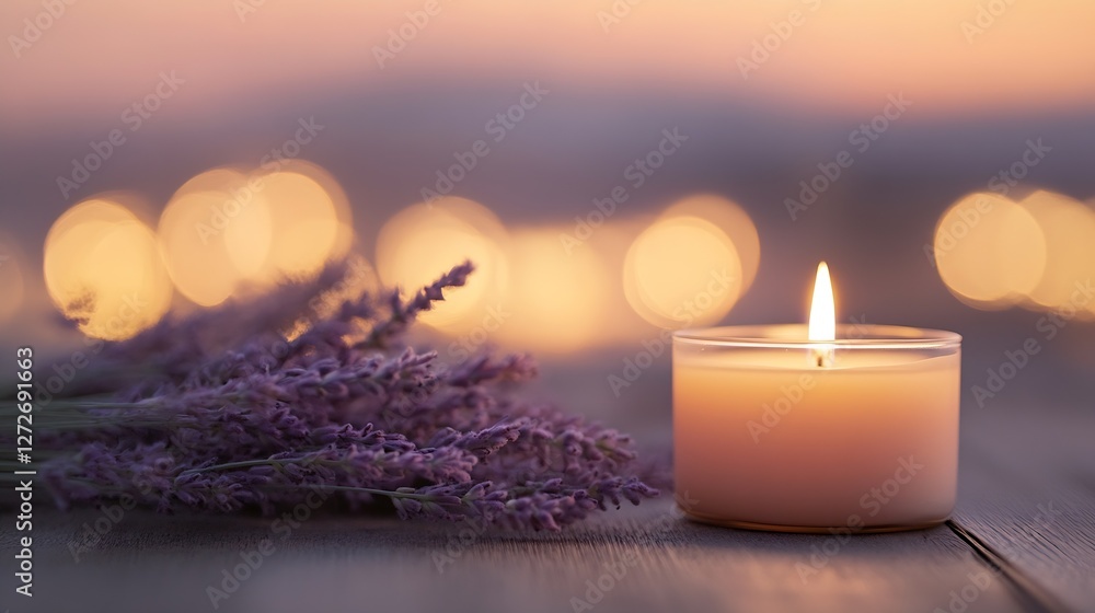Poster lavender candle and flowers on table creating a calm and peaceful ambiance : generative ai
