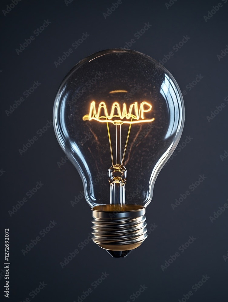 Poster close up of illuminated vintage light bulb with filament glowing showcasing design and creativity : 