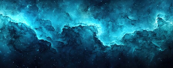 Ethereal Blue Cosmic Clouds and Stars in Deep Space Background
