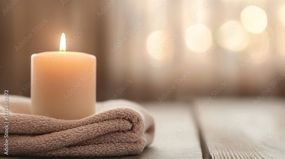 Poster warm candle burning with soft illumination creating a cozy ambiance at home : generative ai