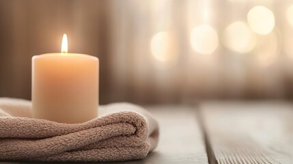 Warm Candle Burning with Soft Illumination Creating a Cozy Ambiance at Home : Generative AI