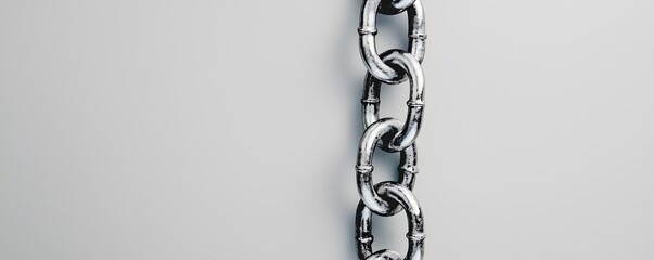 Fototapeta premium Silver Metallic Chain Links Hanging Against Simple Gray Background
