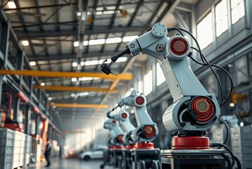 Advanced Robotic Arms in Modern Industrial Warehouse Setting