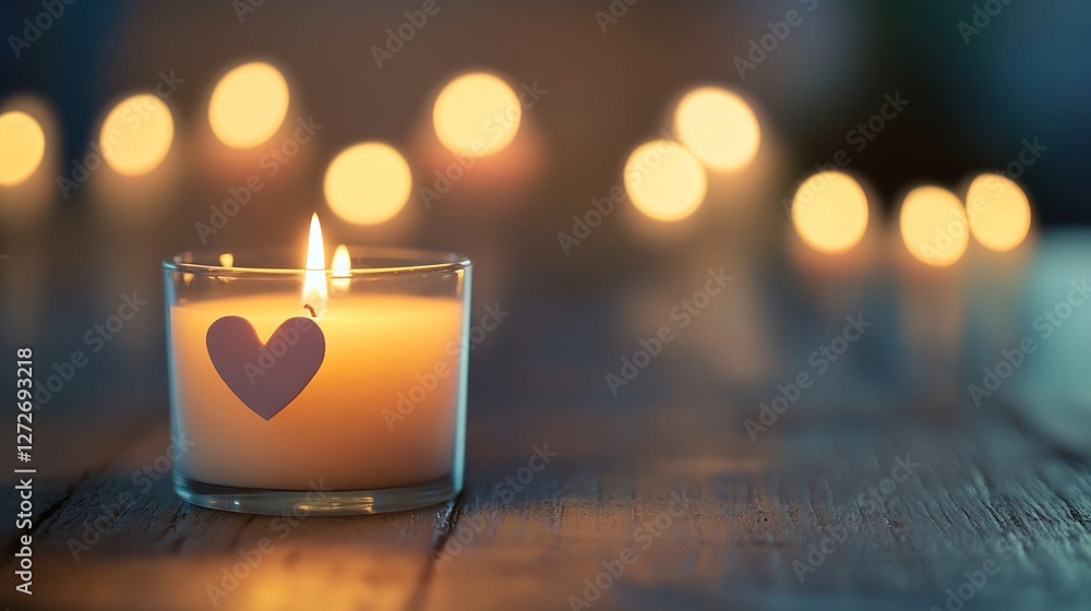 Poster Candles with Heart Shapes Glowing in Dim Light Creating a Warm and Romantic Atmosphere : Generative AI