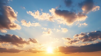 Obraz premium Beautiful sunset over the horizon showcasing dramatic clouds and vibrant colors of nature's evening palette : Generative AI