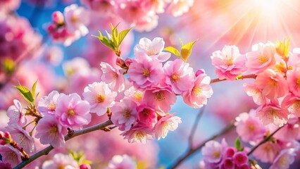 Fototapeta premium Vibrant Pink Cherry Blossoms in Spring Sunlight - Long Exposure Photography
