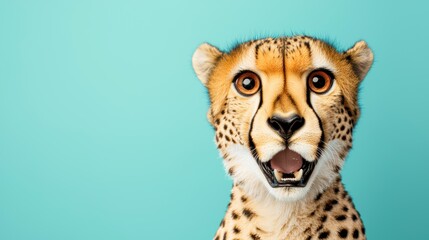 pop art retro style of Cheetah portrait against a turquoise background