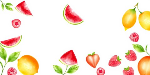 Obraz premium Watercolor fruits set vector illustrations of apricot, lemon, raspberry, and watermelon, showcasing delicious and vibrant colors, colors, illustrations, delicious