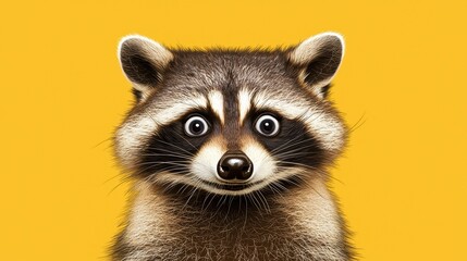 Cute raccoon with surprised expression on bright background