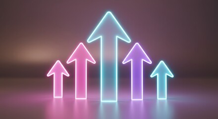 Glowing neon arrows upward - progress and achievement - business report, presentation slide