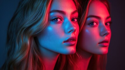 Naklejka premium Vibrant Portraits in Blue and Red Light