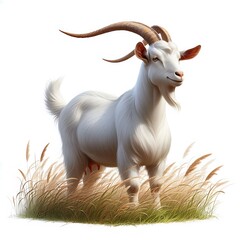 Fototapeta premium Farm Goat Grazing on Fresh Green Grass – AI-Generated