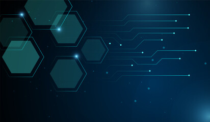 An Abstract AI circuit board in elegant blue light lines on dark background with lighting effect, and The technology AI Abstract with polygons shapes, Vector illustration