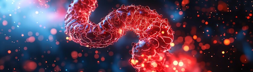 Obraz premium An abstract representation of molecular structures illuminated in vibrant colors, showcasing intricate connections and dynamic energy.