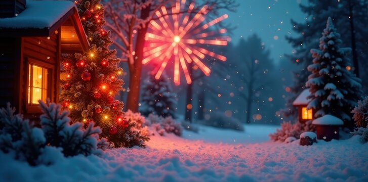 Rotes Weihnachtshintergrund mit bunten Farben, warmherzig, feuerwerk, festliche