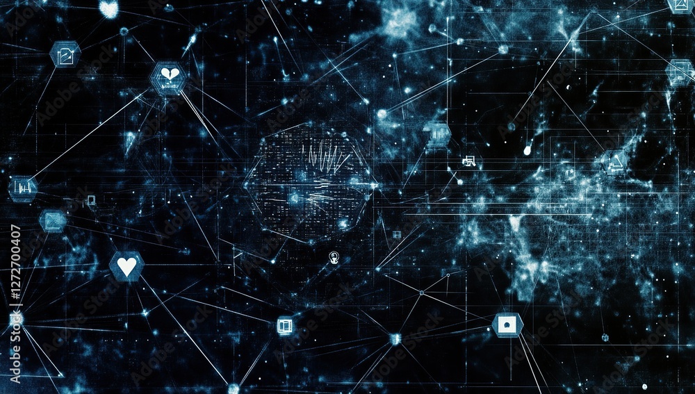 Poster exploring the intricate network: data visualization of connections and relationships in abstract spa