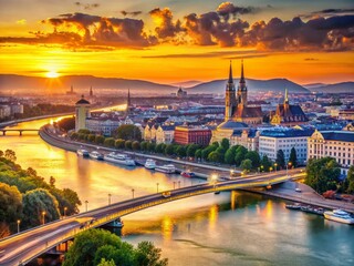 Fototapeta premium Vienna Danube River Cityscape, High-Resolution Stock Photo