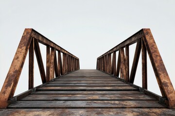 Fototapeta premium Rustic Wooden Bridge with Metal Railings