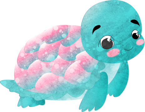 Illustration of a Cute Turtle in a Joyful Marine Environment - Powered by Adobe