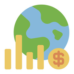 Fototapeta premium Global economy flat icon representing international finance, business, and economic studies