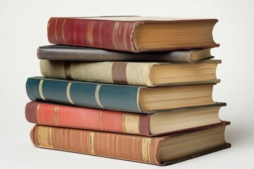 Fototapeta premium Stack of aged books with various colored covers rests elegantly