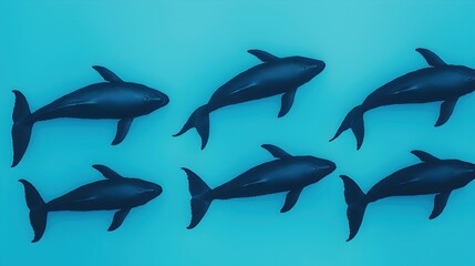 Naklejka premium School of Dolphins Swimming Gracefully Over a Teal Ocean Surface